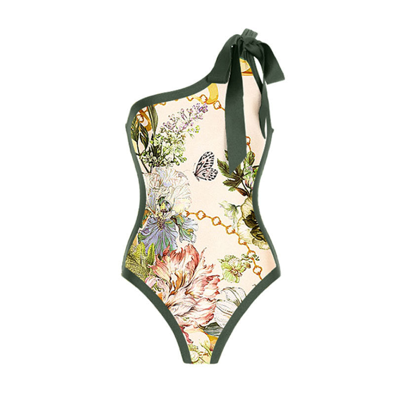 Sexy Swimsuit Retro One Shoulder Swimsuit Bikini Chiffon Beach Skirt Set Bella Mia